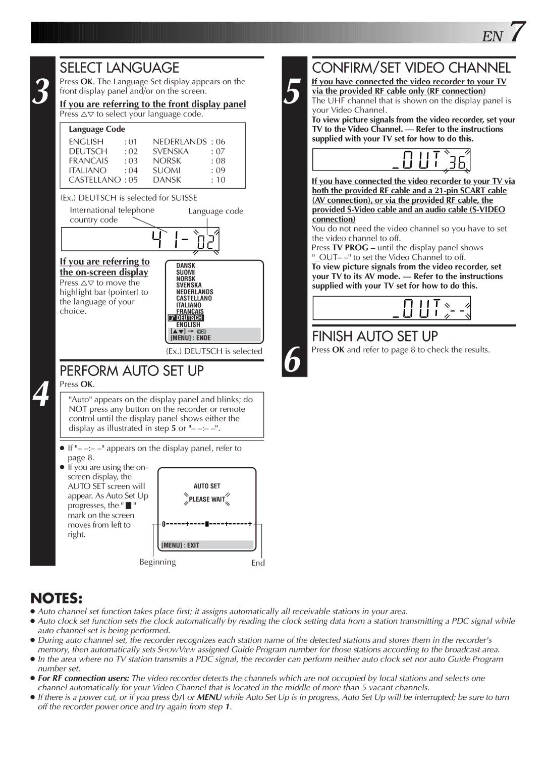 JVC HR-S9500EH specifications Language Code, Via the provided RF cable only RF connection, Your Video Channel, Connection 