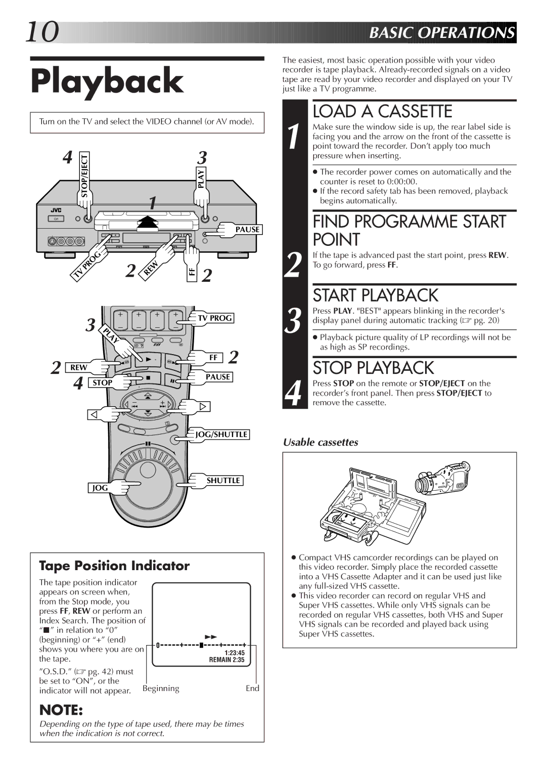 JVC HR-S9500EK setup guide Load a Cassette, Point, Start Playback, Stop Playback 