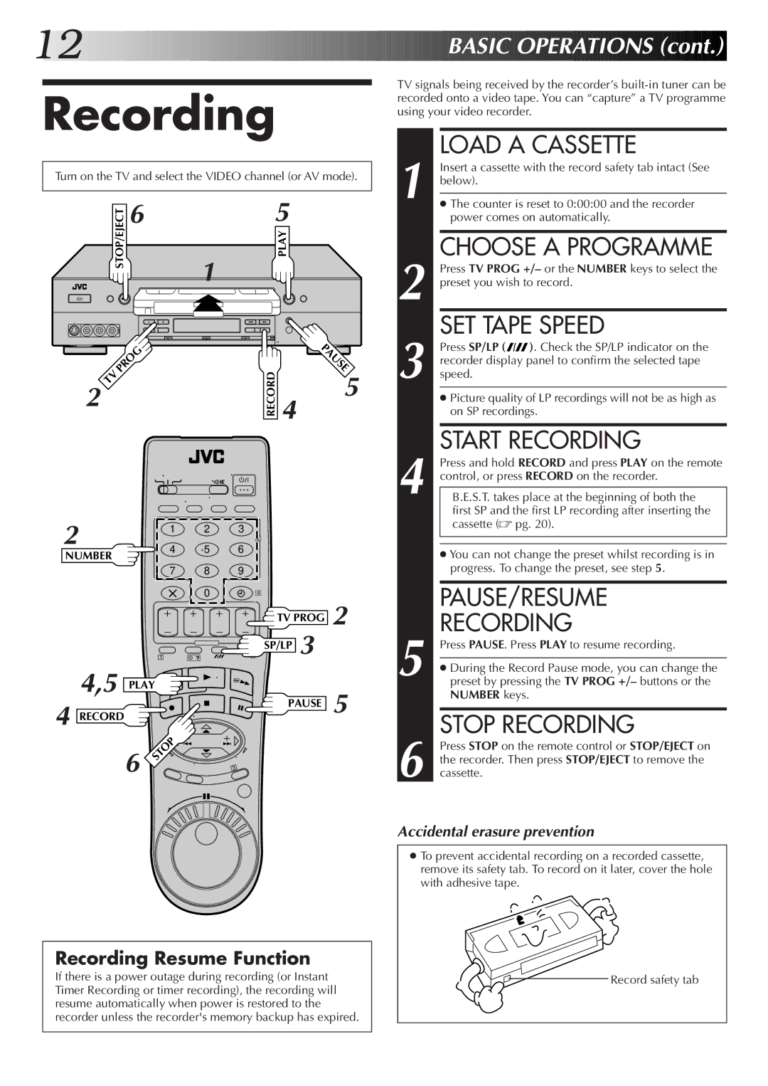 JVC HR-S9500EK setup guide Recording 