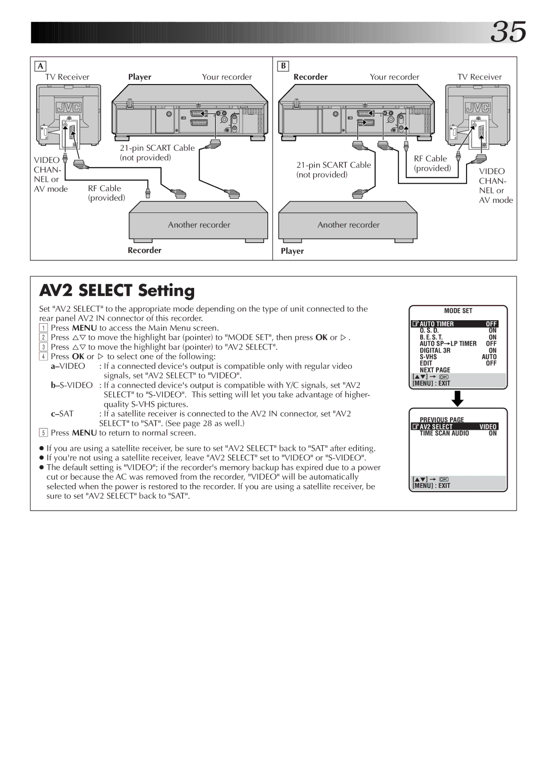 JVC HR-S9500EK setup guide AV2 Select Setting, TV Receiver, Your recorder, Quality S-VHS pictures 