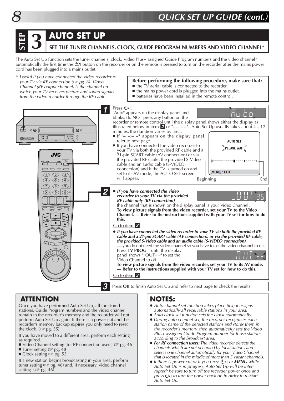 JVC HR-S9500EK setup guide Before performing the following procedure, make sure that, Will appear Beginning, Go to item 