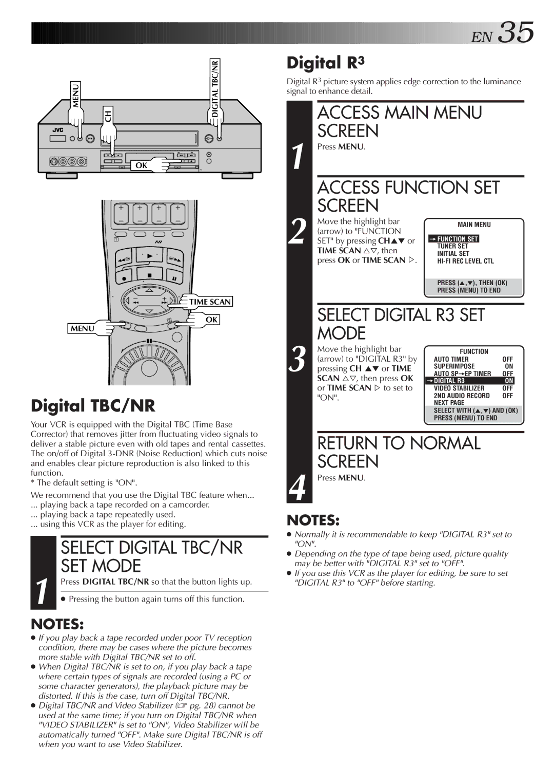 JVC HR-S9500U manual Digital TBC/NR, Select Digital R3 SET 