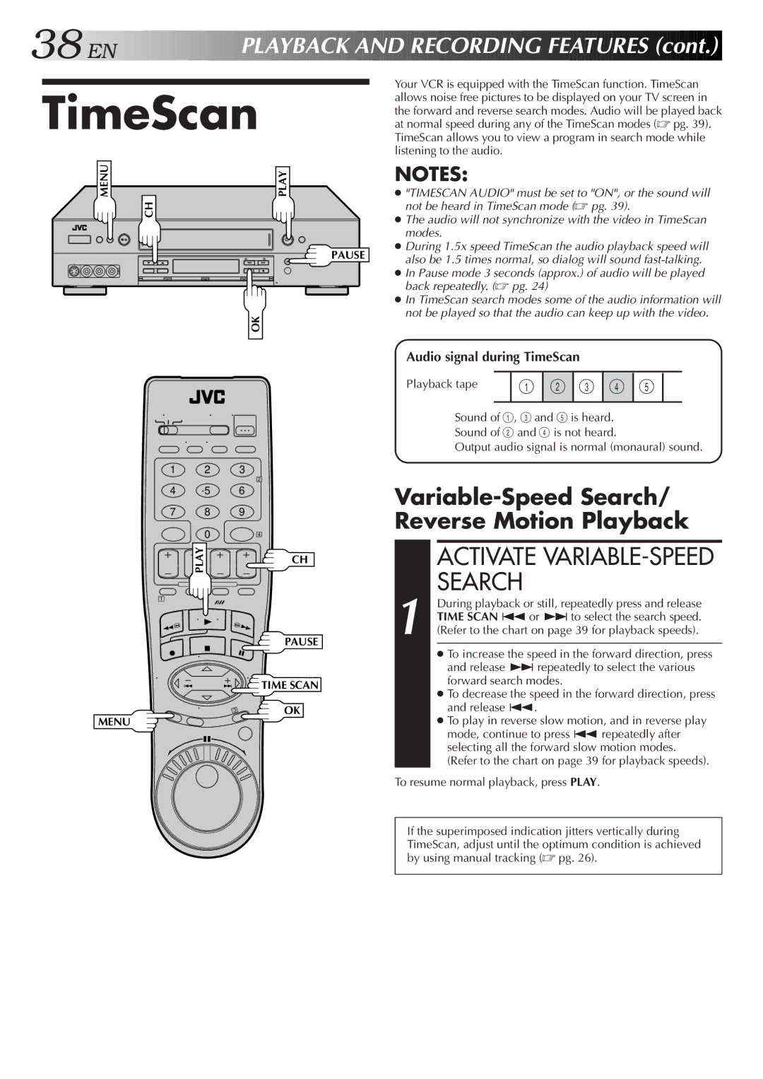 JVC HR-S9500U manual TimeScan, Variable-Speed Search/ Reverse Motion Playback, Activate VARIABLE-SPEED 