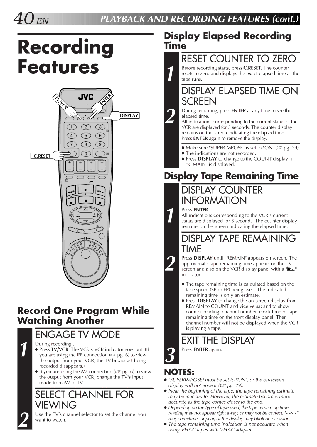 JVC HR-S9500U manual Recording Features 