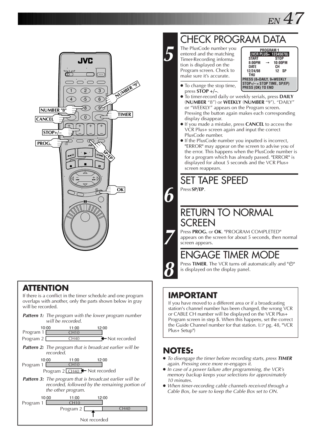 JVC HR-S9500U manual Engage Timer Mode 