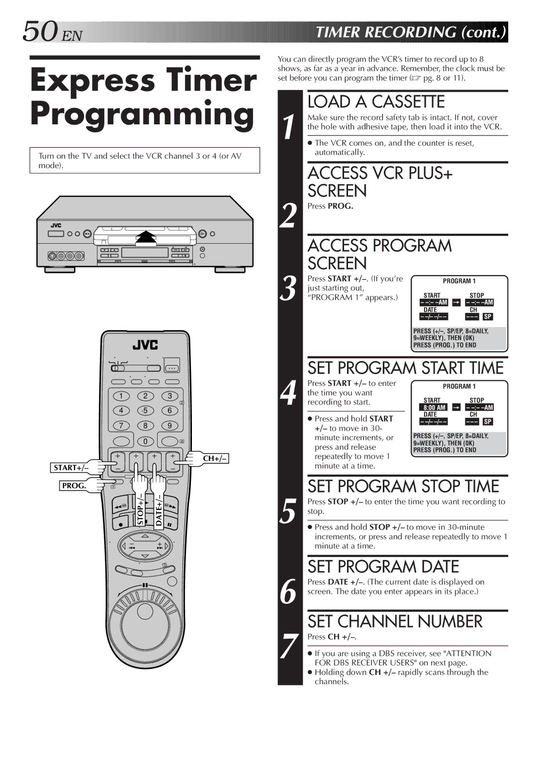 JVC HR-S9500U manual Express Timer Programming, SET Program Date, SET Channel Number 