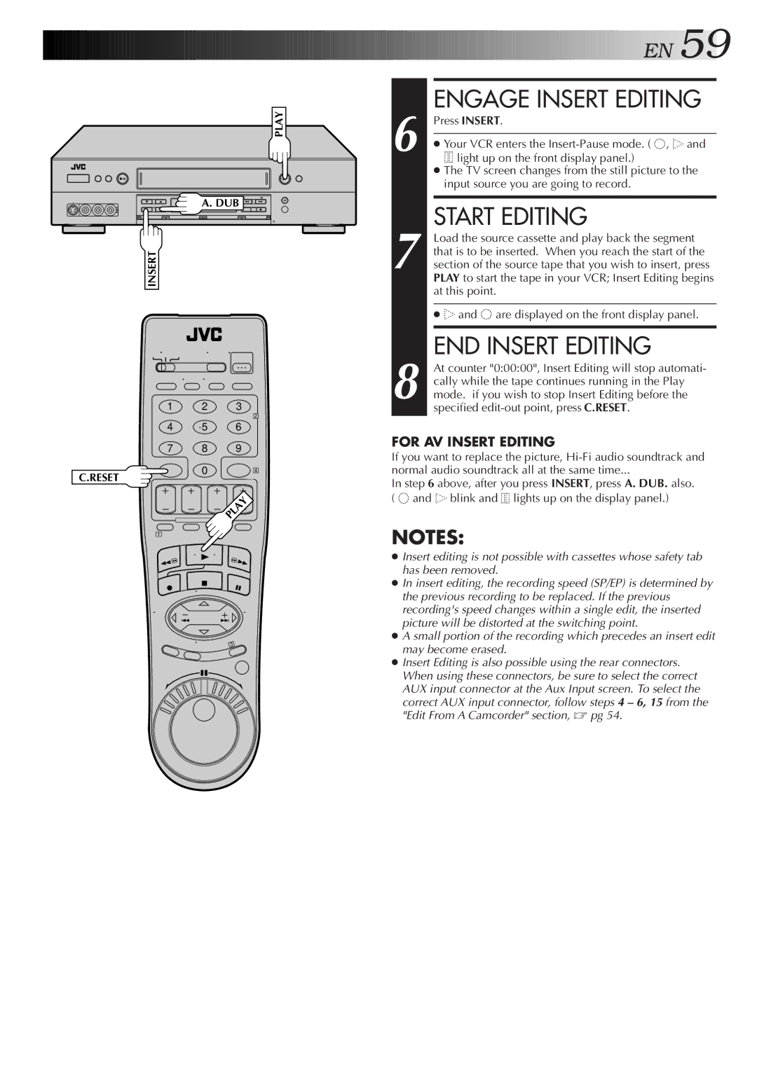 JVC HR-S9500U manual Engage Insert Editing, Start Editing, END Insert Editing 