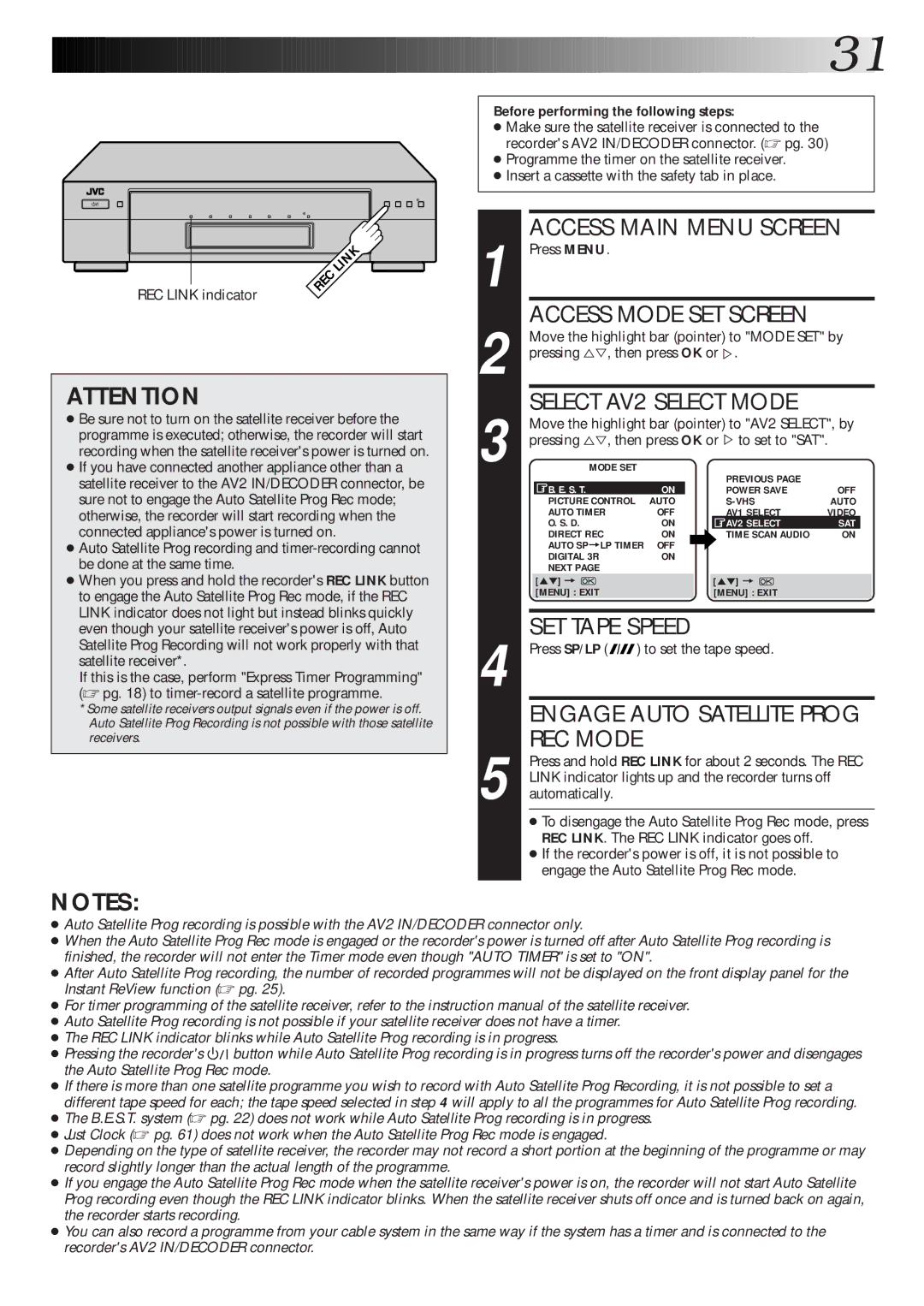 JVC HR-S9600EK Before performing the following steps, Move the highlight bar pointer to Mode SET by, Automatically 