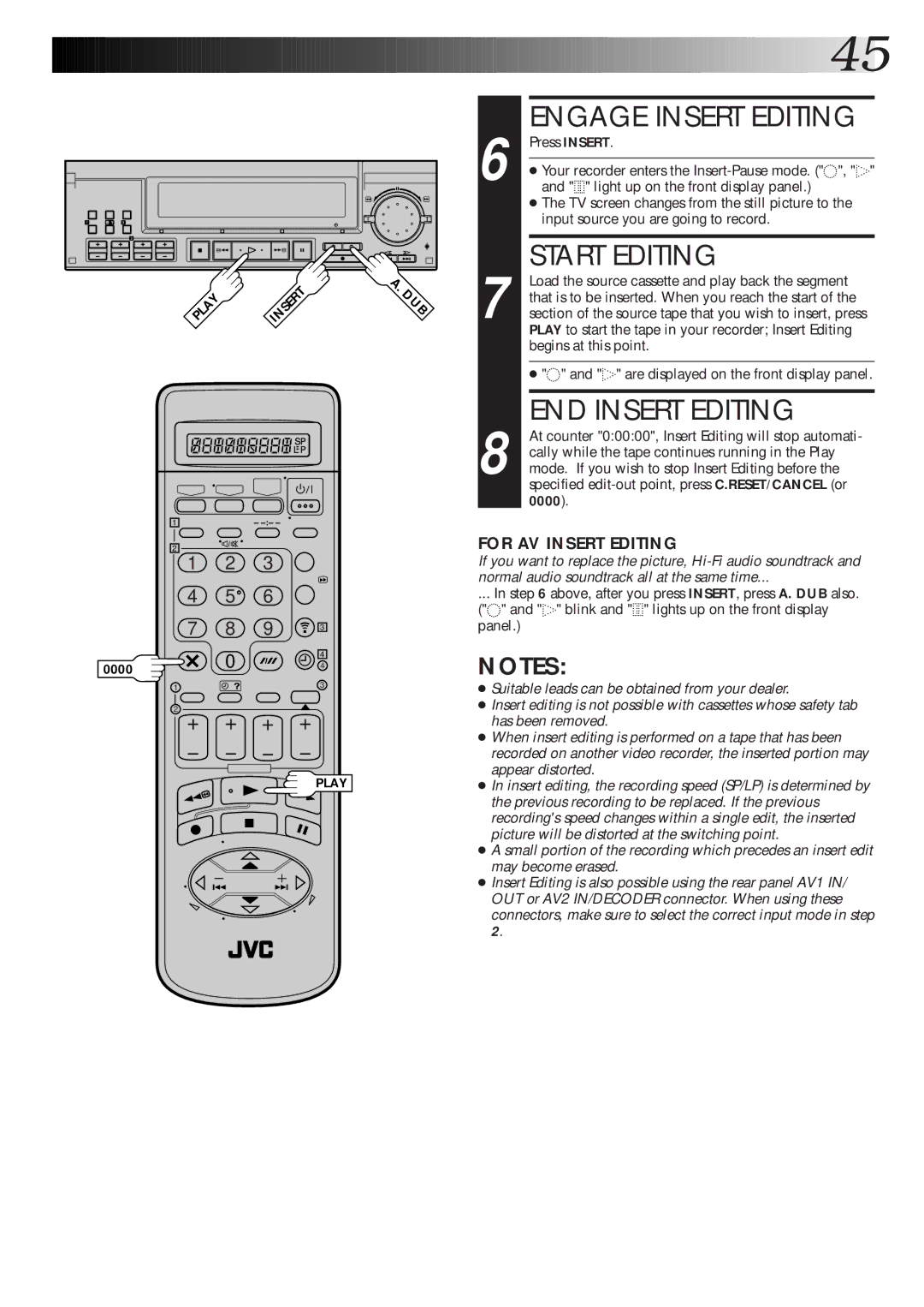 JVC HR-S9600EK setup guide Engage Insert Editing, Start Editing, END Insert Editing, Dub 