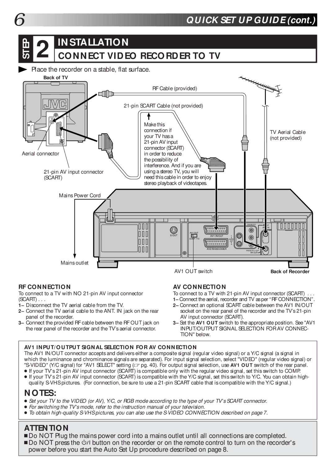 JVC HR-S9600EK setup guide Connect Video Recorder to TV, Back of TV, Back of Recorder 