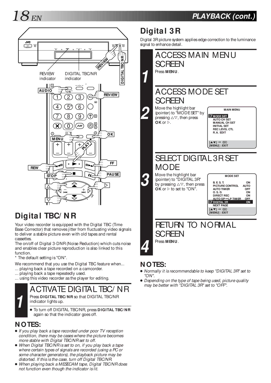 JVC HR-S9600EU specifications Digital 3R, Digital TBC/NR 