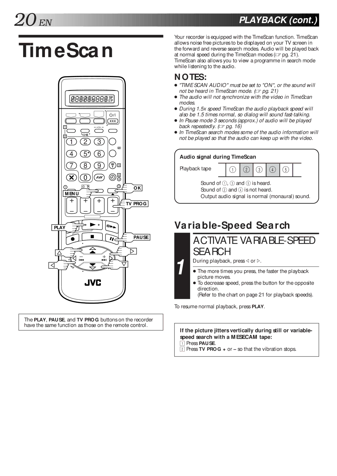 JVC HR-S9600EU specifications Audio signal during TimeScan 