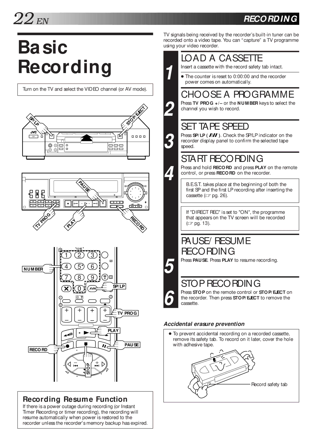 JVC HR-S9600EU specifications Basic Recording 