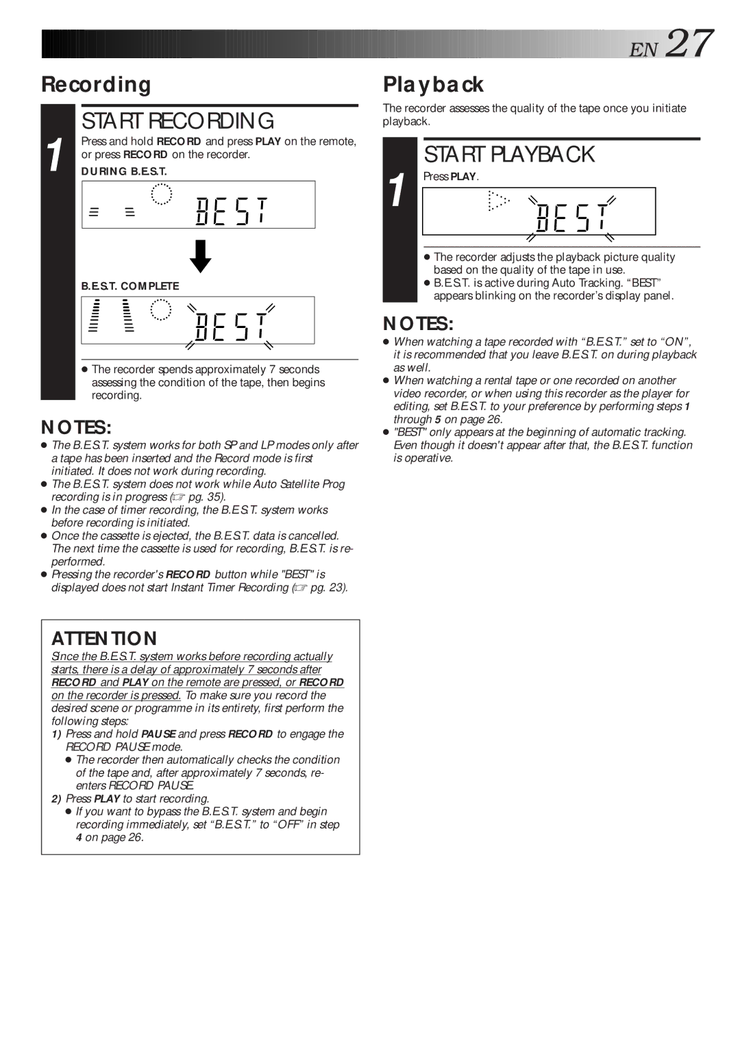 JVC HR-S9600EU specifications Recording, Playback, Or press Record on the recorder 