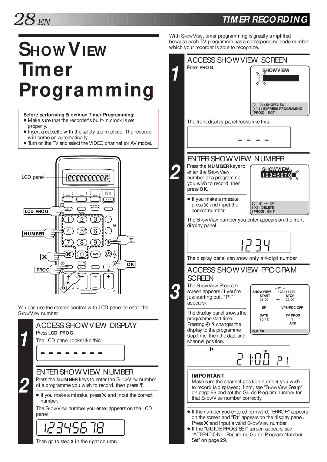 JVC HR-S9600EU specifications Timer Programming, EN Timer Recording 