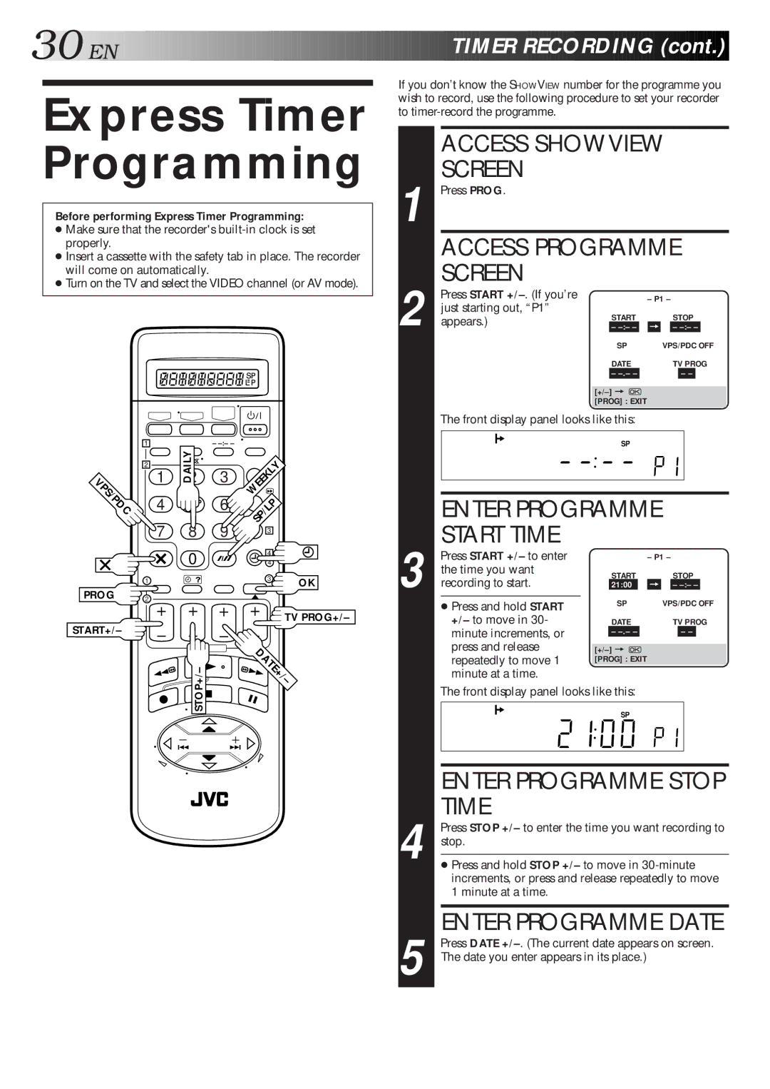 JVC HR-S9600EU specifications Before performing Express Timer Programming 