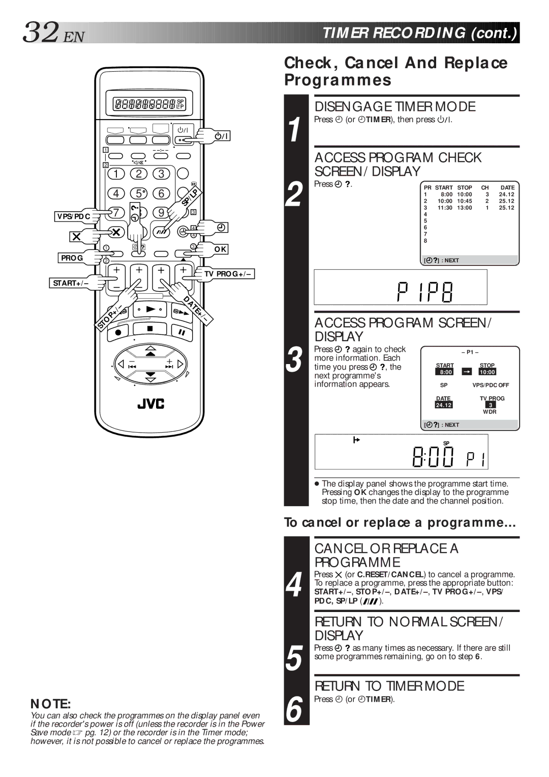 JVC HR-S9600EU specifications Check, Cancel And Replace Programmes, Te+ 