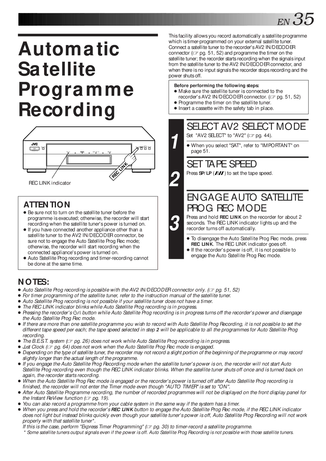 JVC HR-S9600EU specifications Automatic Satellite Programme Recording, Prog REC Mode, Before performing the following steps 