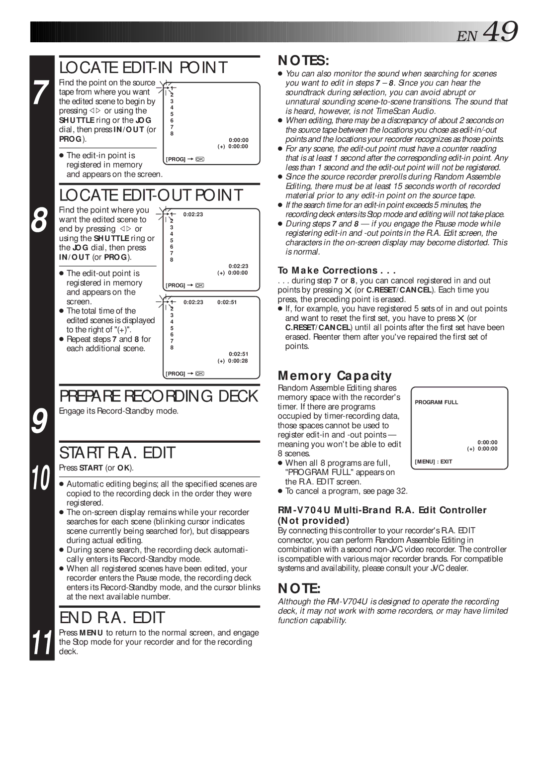 JVC HR-S9600EU specifications Locate EDIT-IN Point, Locate EDIT-OUT Point, Start R.A. Edit, END R.A. Edit 