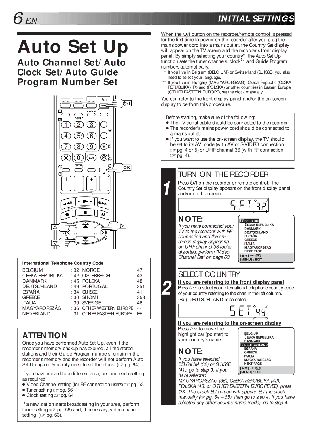 JVC HR-S9600EU specifications Auto Set Up, EN Initial Settings, If you are referring to the front display panel 