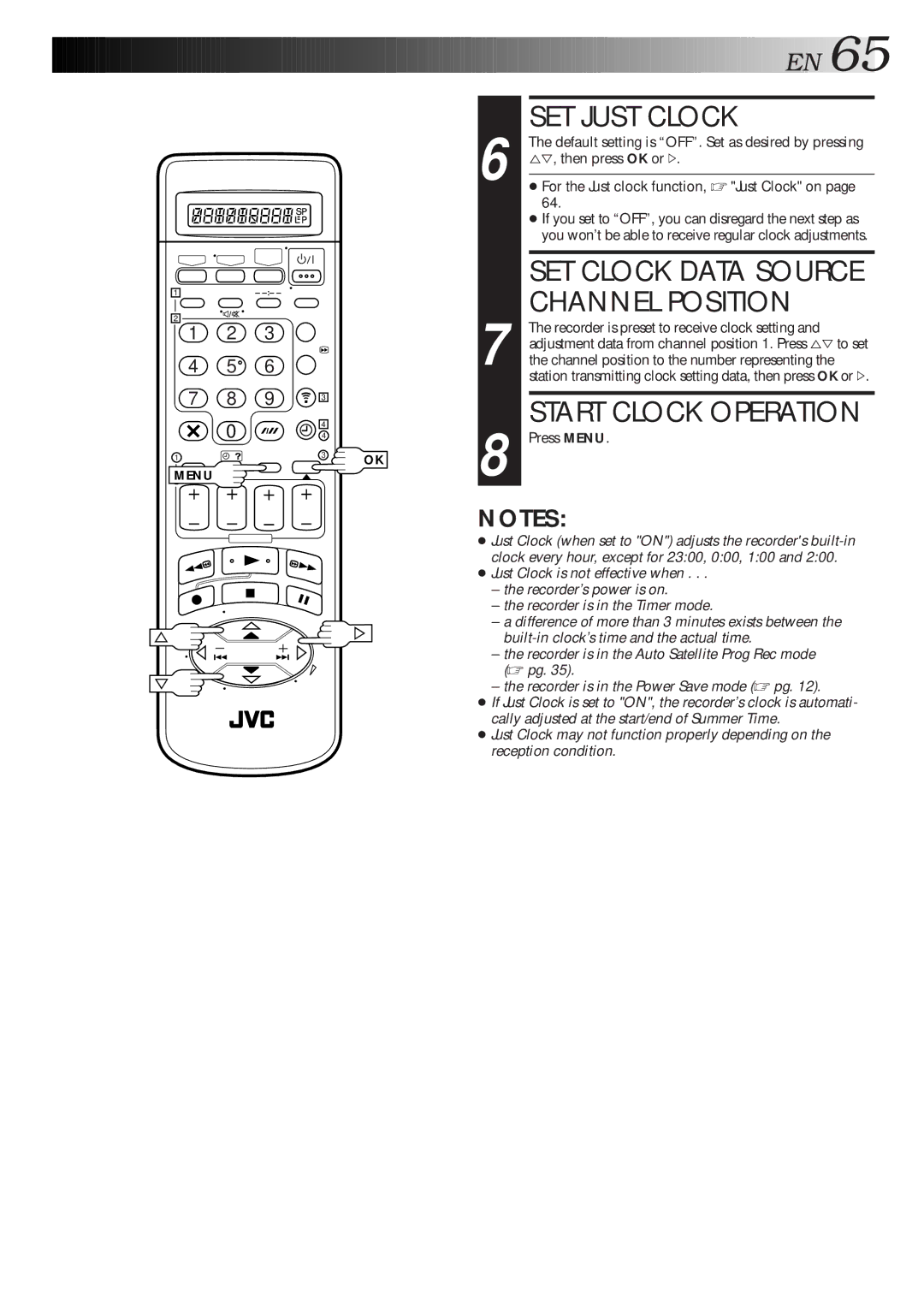 JVC HR-S9600EU specifications SET Just Clock, Start Clock Operation 