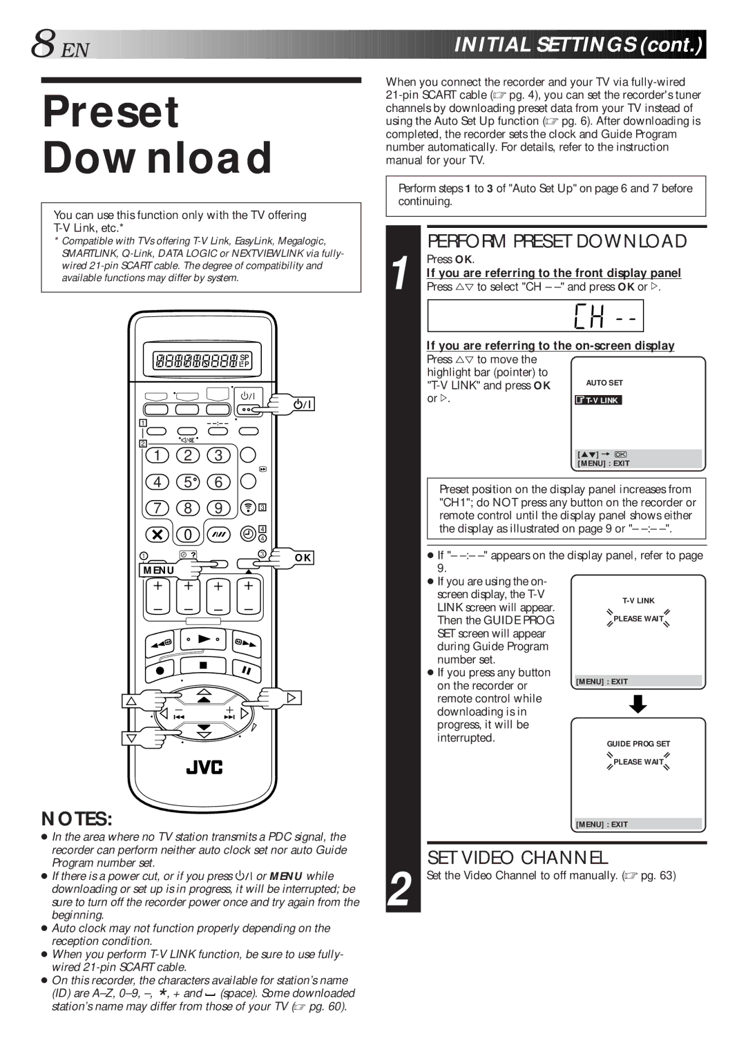 JVC HR-S9600EU specifications Preset Download 