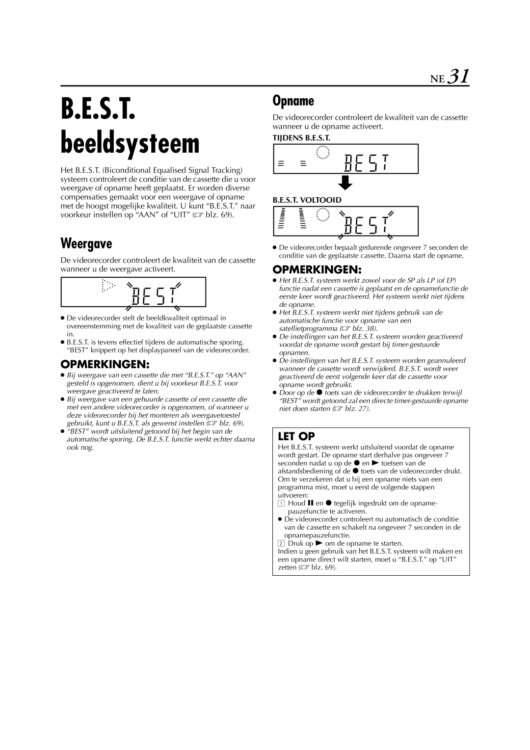 JVC HR-S9700EU manual Weergave, Opname 