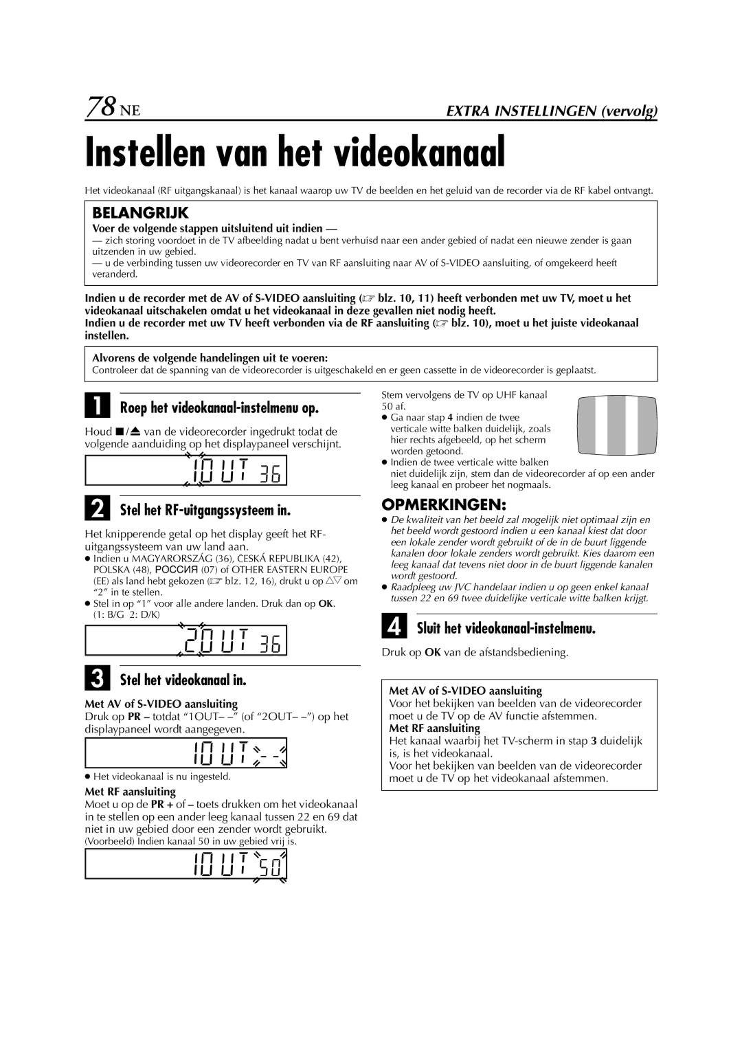 JVC HR-S9700EU manual Instellen van het videokanaal, Roep het videokanaal-instelmenu op, Stel het RF-uitgangssysteem 