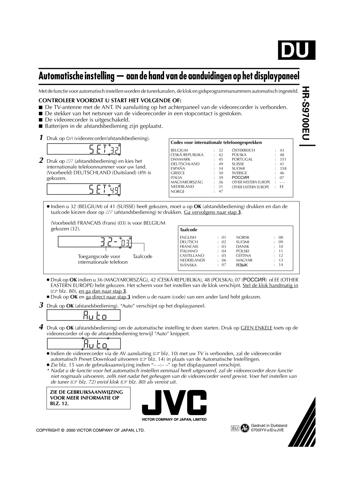 JVC HR-S9700EU manual Internationale telefoon, Blz 