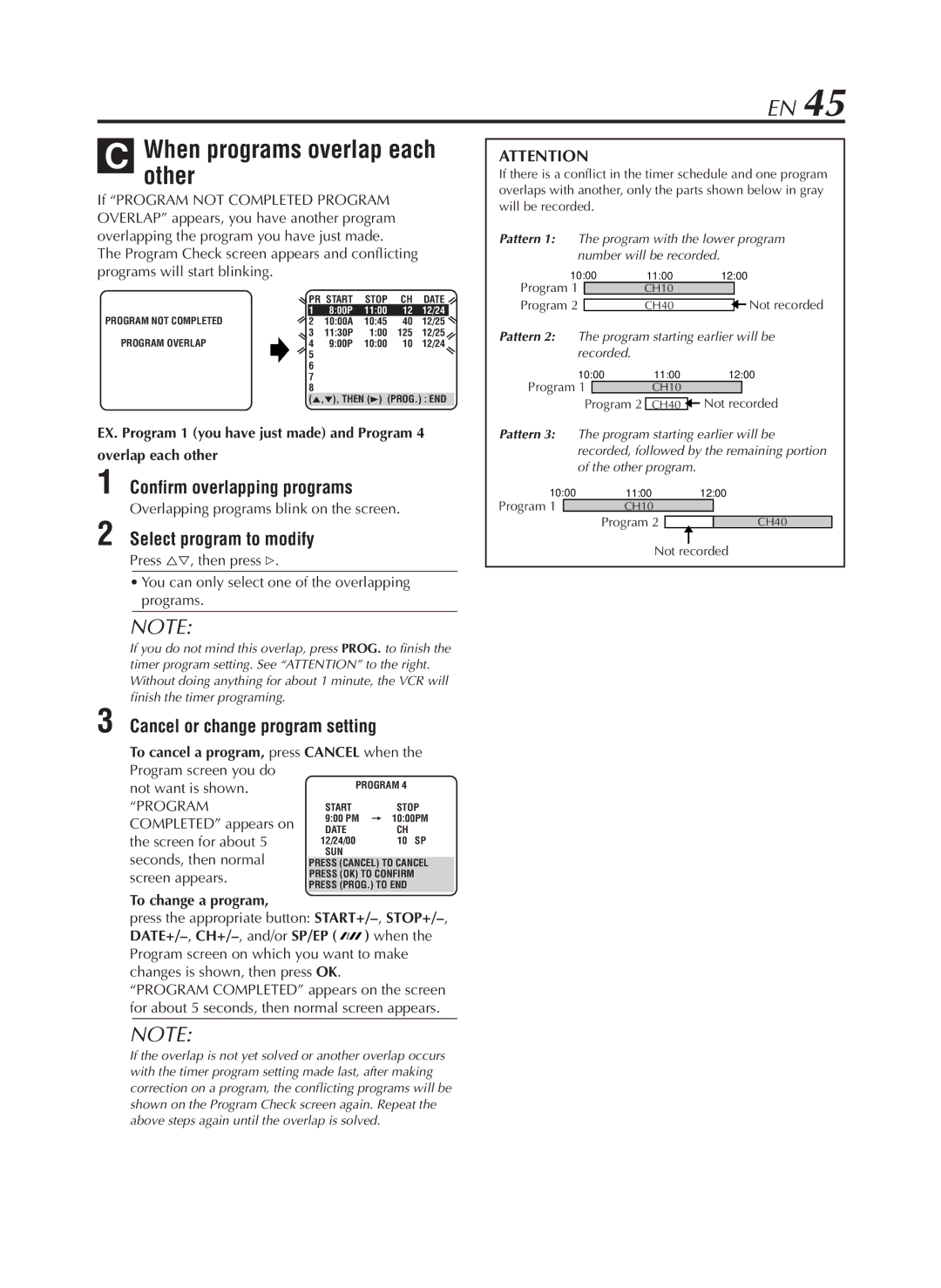 JVC HR-S9800U manual Confirm overlapping programs, Select program to modify, Program 