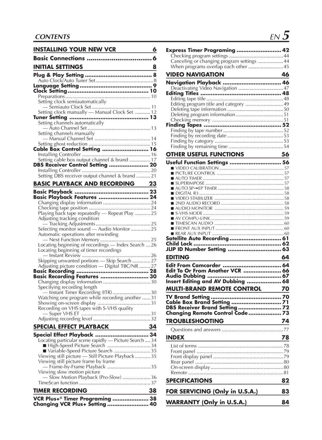 JVC HR-S9800U manual Contents 