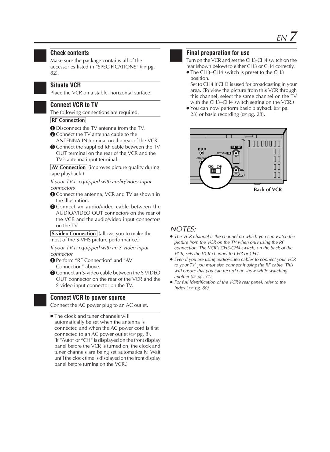 JVC HR-S9800U manual Check contents Final preparation for use, Situate VCR, Connect VCR to TV 