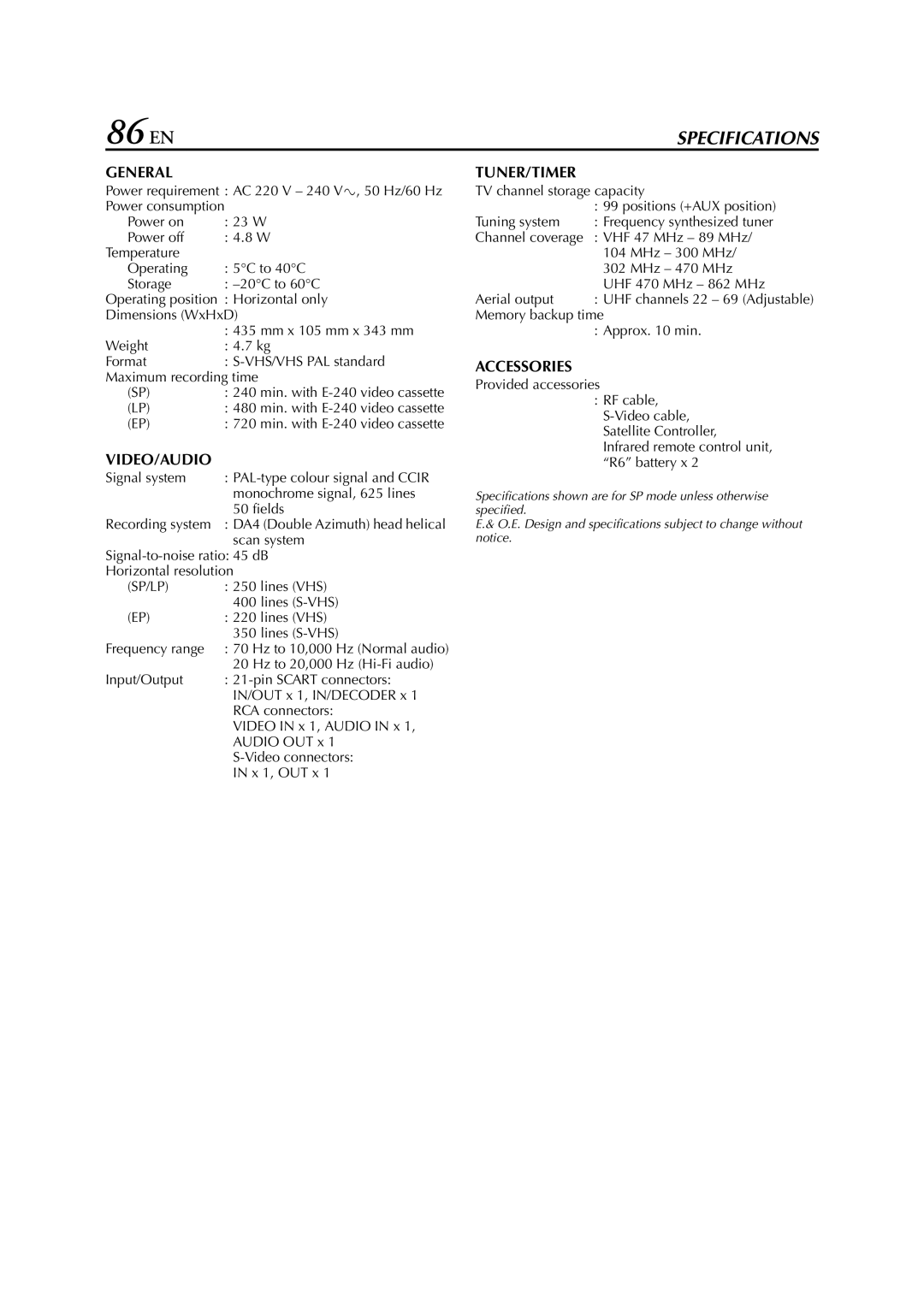 JVC HR-S9850EU specifications 86 EN 