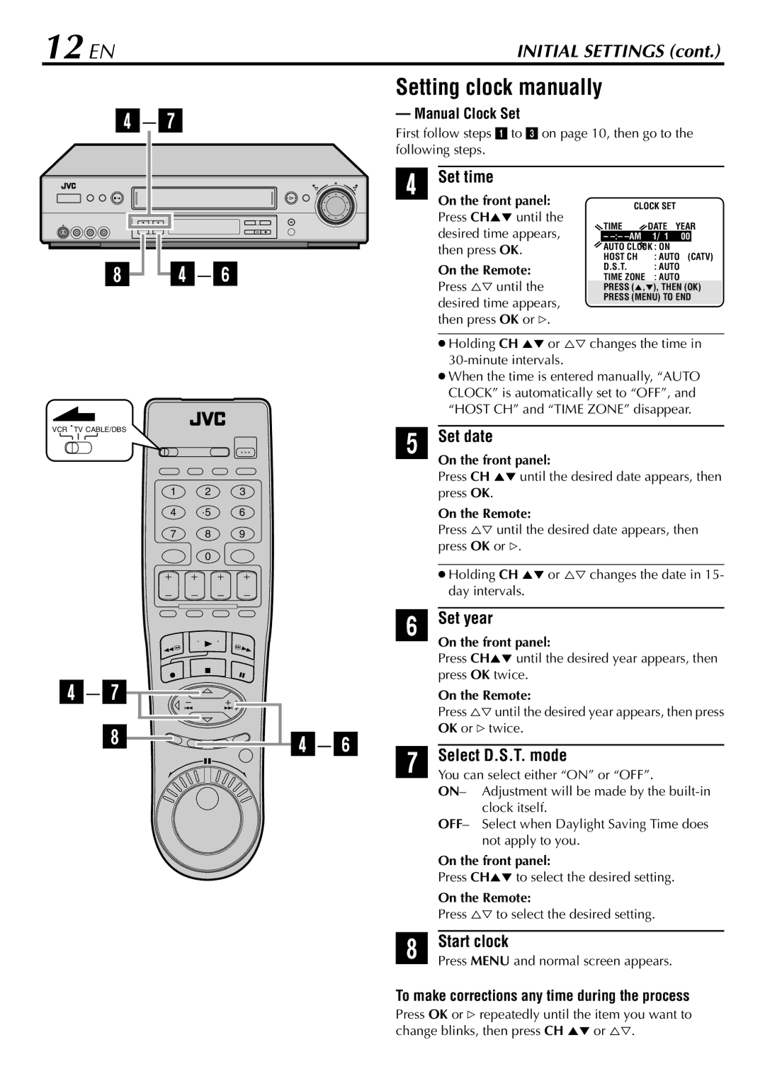 JVC HR-S9900U 12 EN, Setting clock manually 