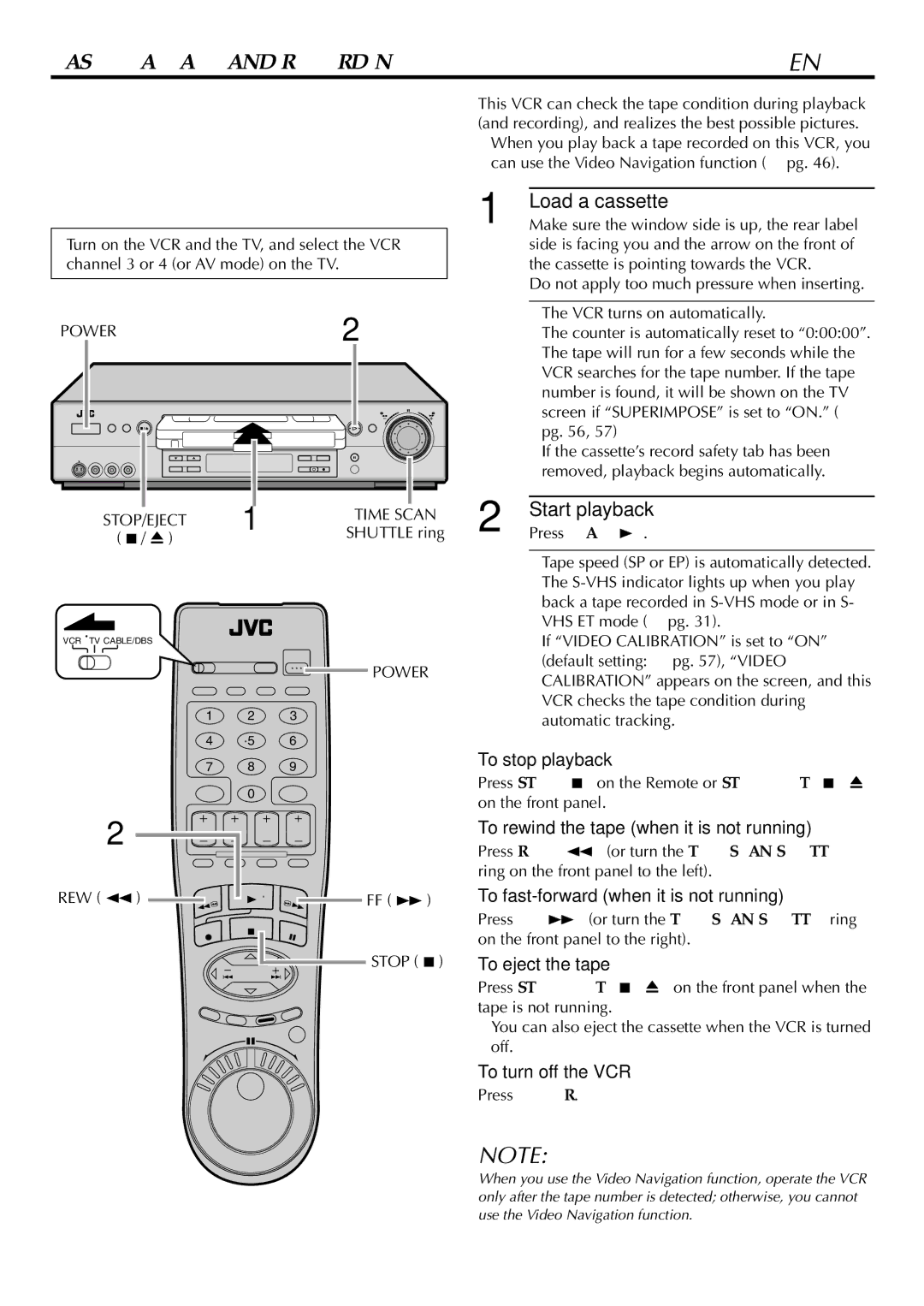 JVC HR-S9900U manual Basic, Playback, Load a cassette, Start playback 