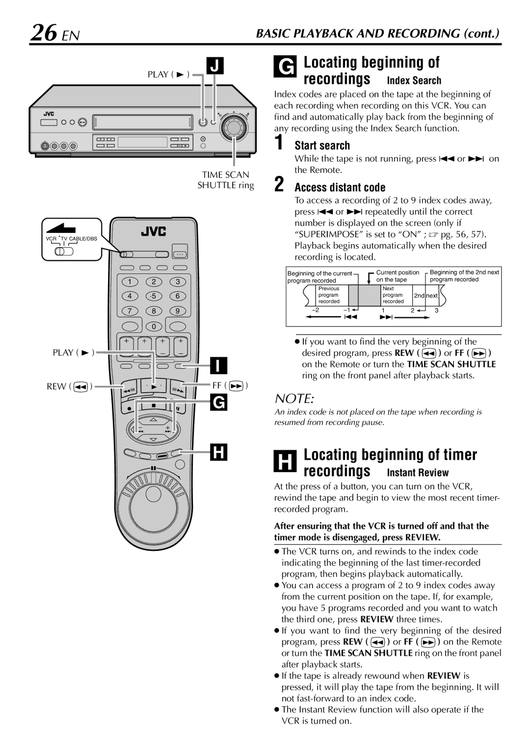 JVC HR-S9900U manual 26 EN, Locating beginning of timer, Start search, Access distant code 