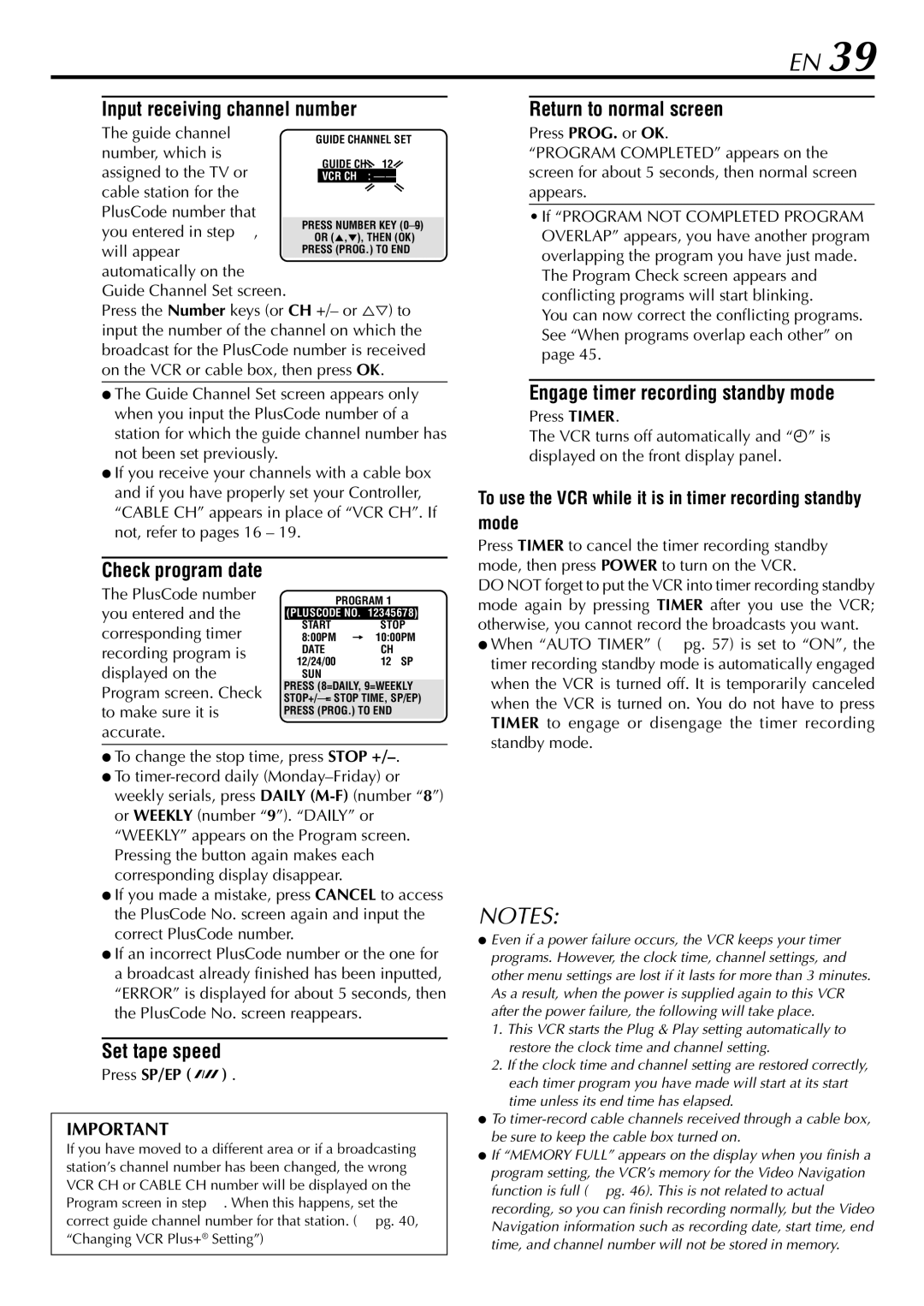 JVC HR-S9900U manual Input receiving channel number, Engage timer recording standby mode 