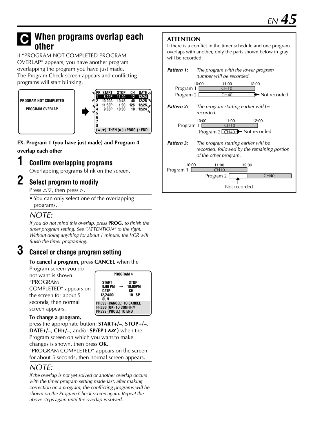 JVC HR-S9900U manual Confirm overlapping programs, Select program to modify 