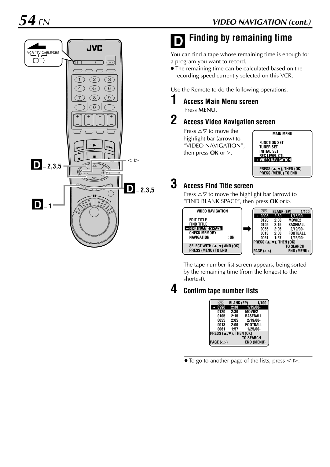 JVC HR-S9900U manual 54 EN, Access Find Title screen, 3,5, To go to another page of the lists, press @ # 