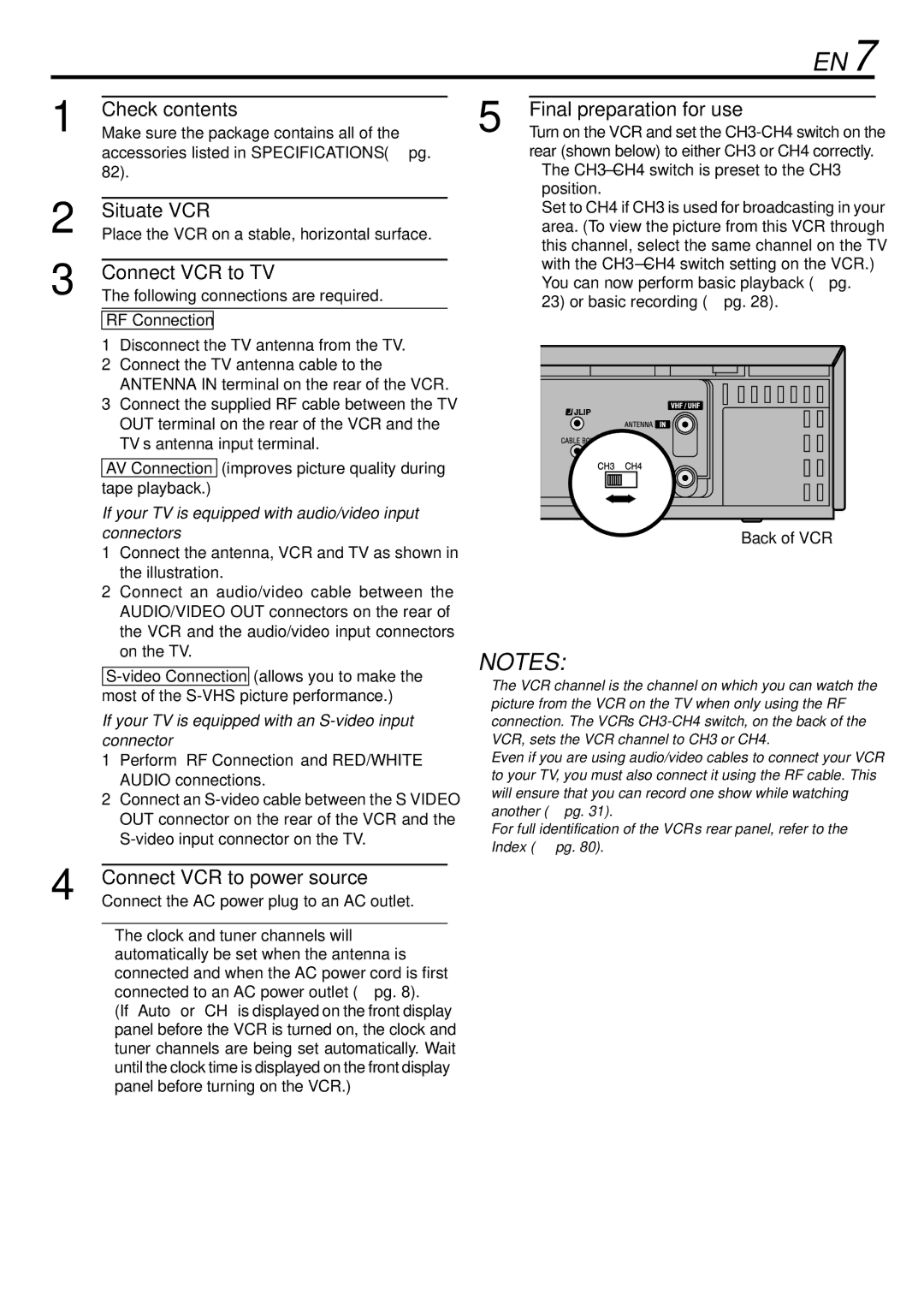 JVC HR-S9900U manual Check contents, Situate VCR, Connect VCR to TV, Final preparation for use, Connect VCR to power source 