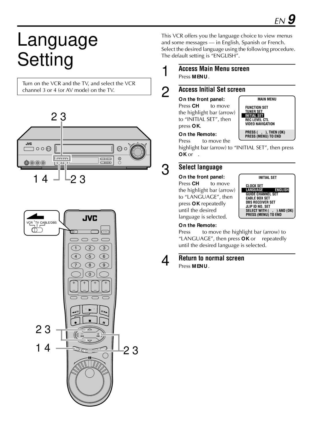 JVC HR-S9900U manual Language, Setting 