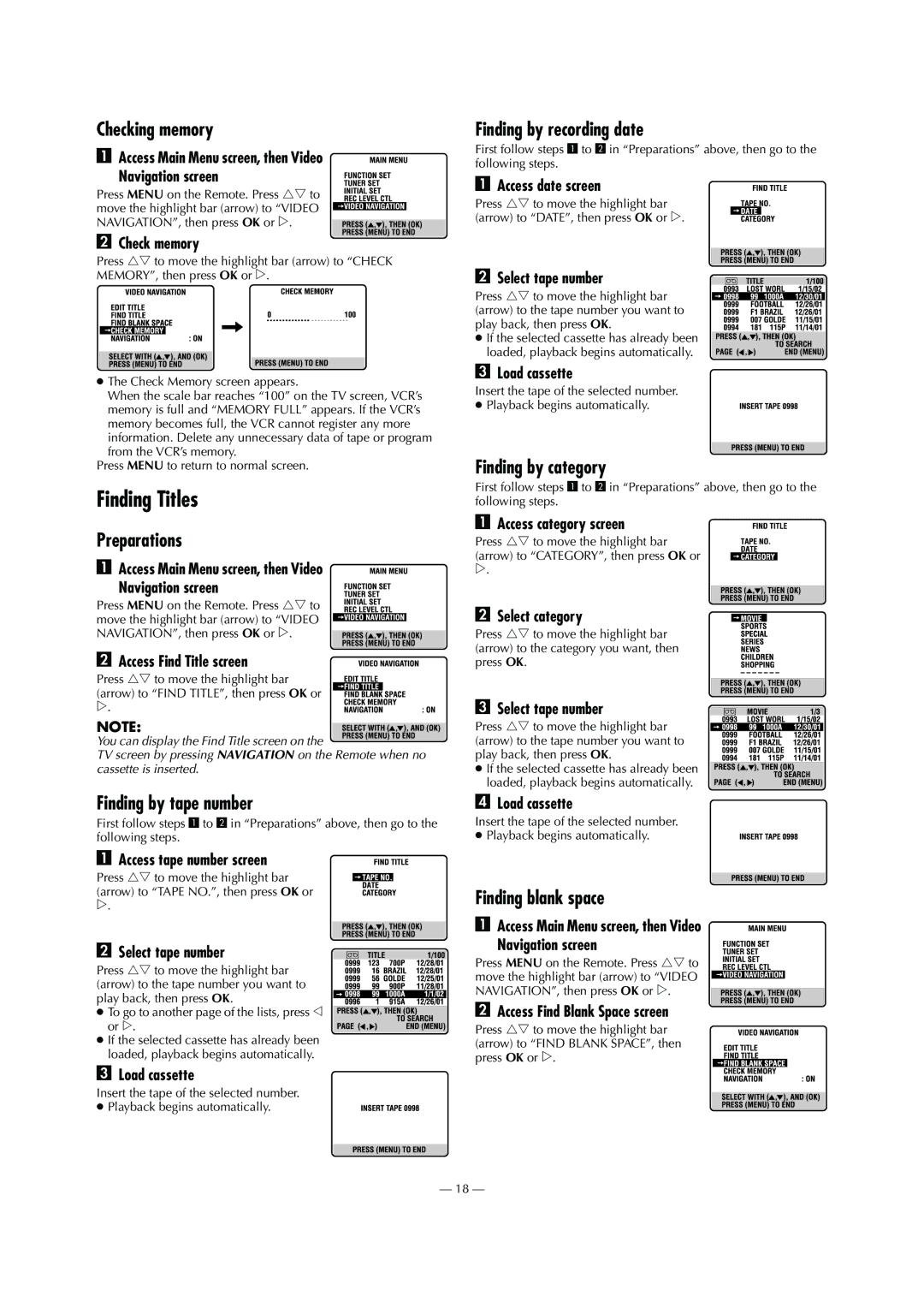 JVC HR-S9911U specifications Finding Titles 