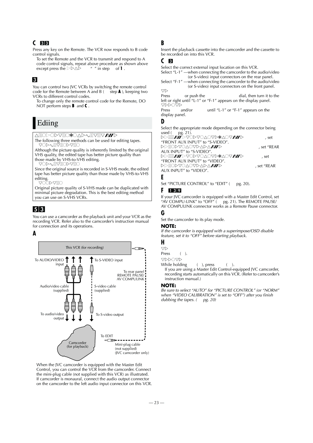 JVC HR-S9911U specifications Editing from Camcorder 