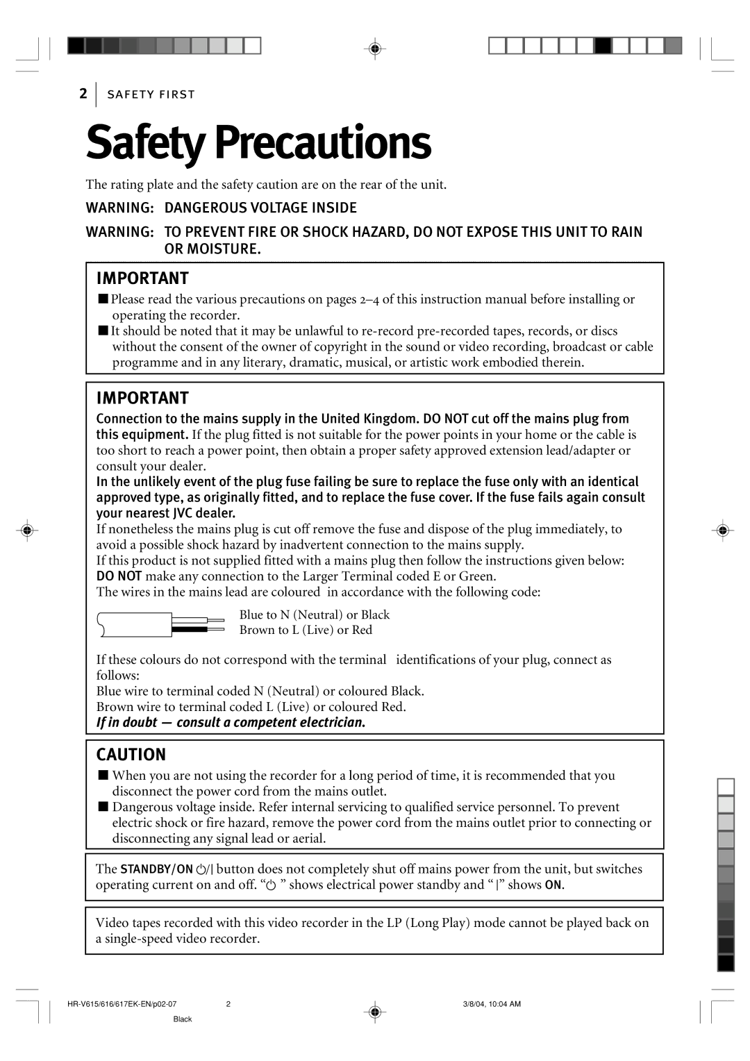 JVC HR-V615EK, HR-V617EK, HR-V616EK manual Safety Precautions, If in doubt consult a competent electrician 