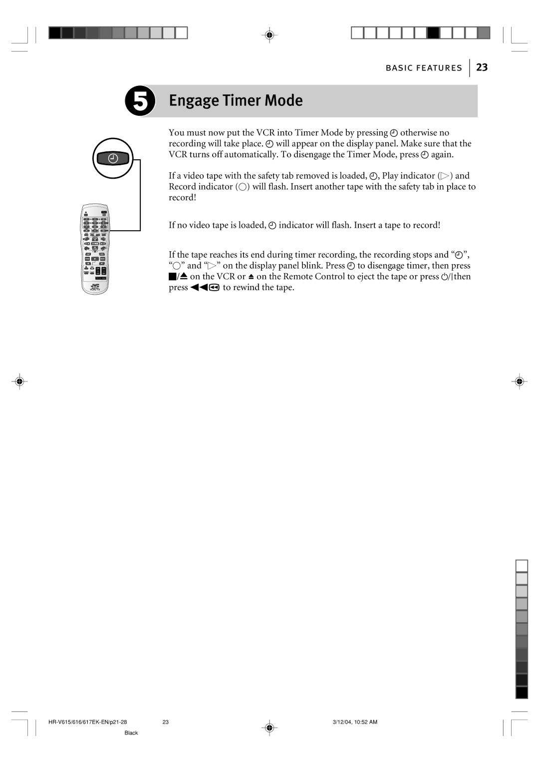 JVC HR-V615EK, HR-V617EK, HR-V616EK manual Engage Timer Mode 