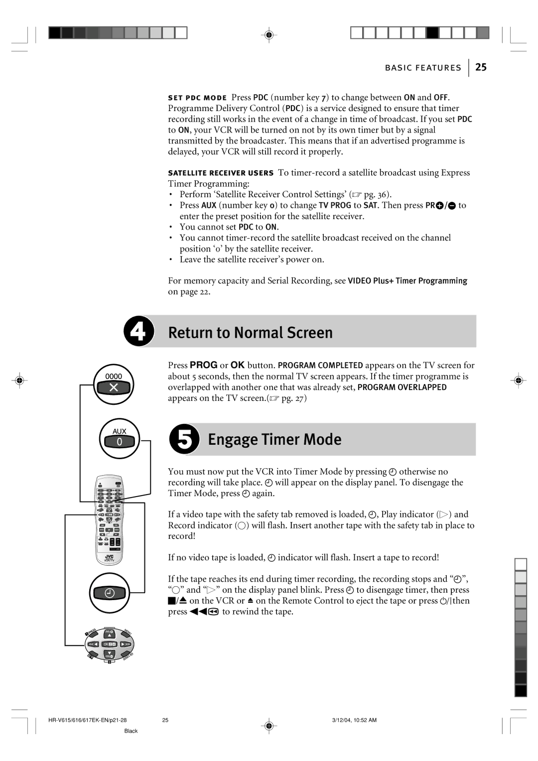 JVC HR-V616EK, HR-V617EK, HR-V615EK manual Return to Normal Screen 