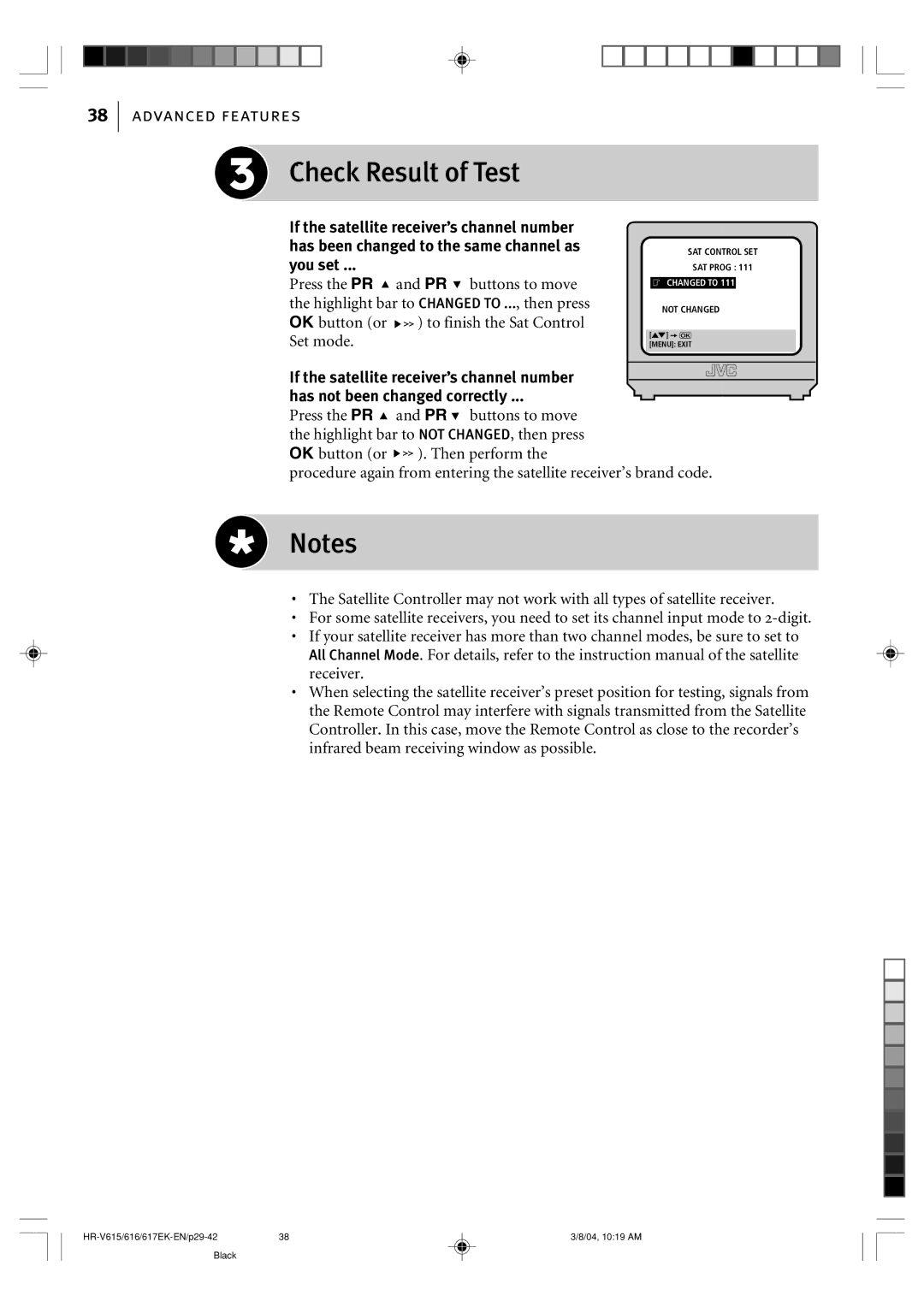 JVC HR-V615EK, HR-V617EK, HR-V616EK manual Check Result of Test 