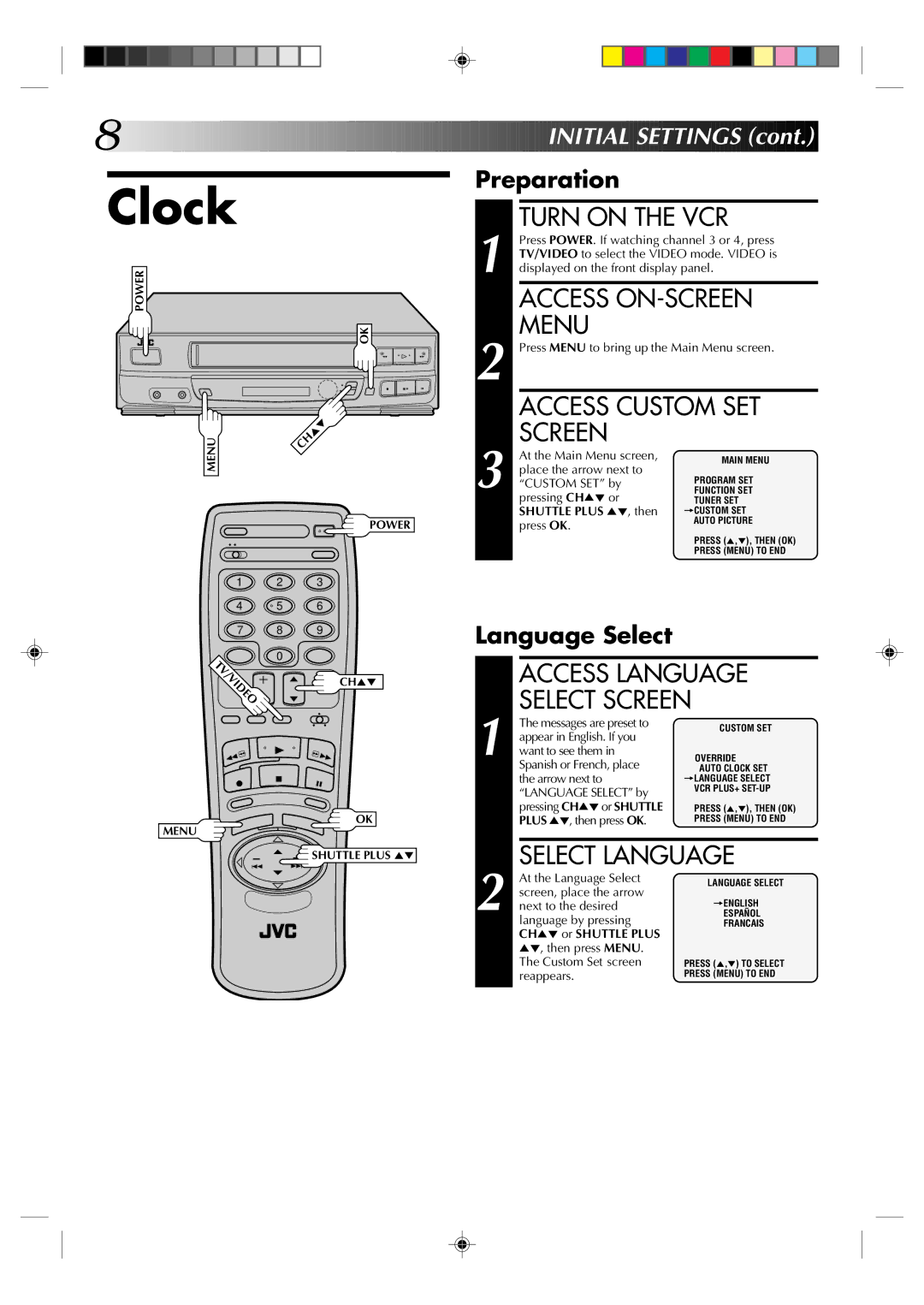 JVC HR-VP434U manual Clock 