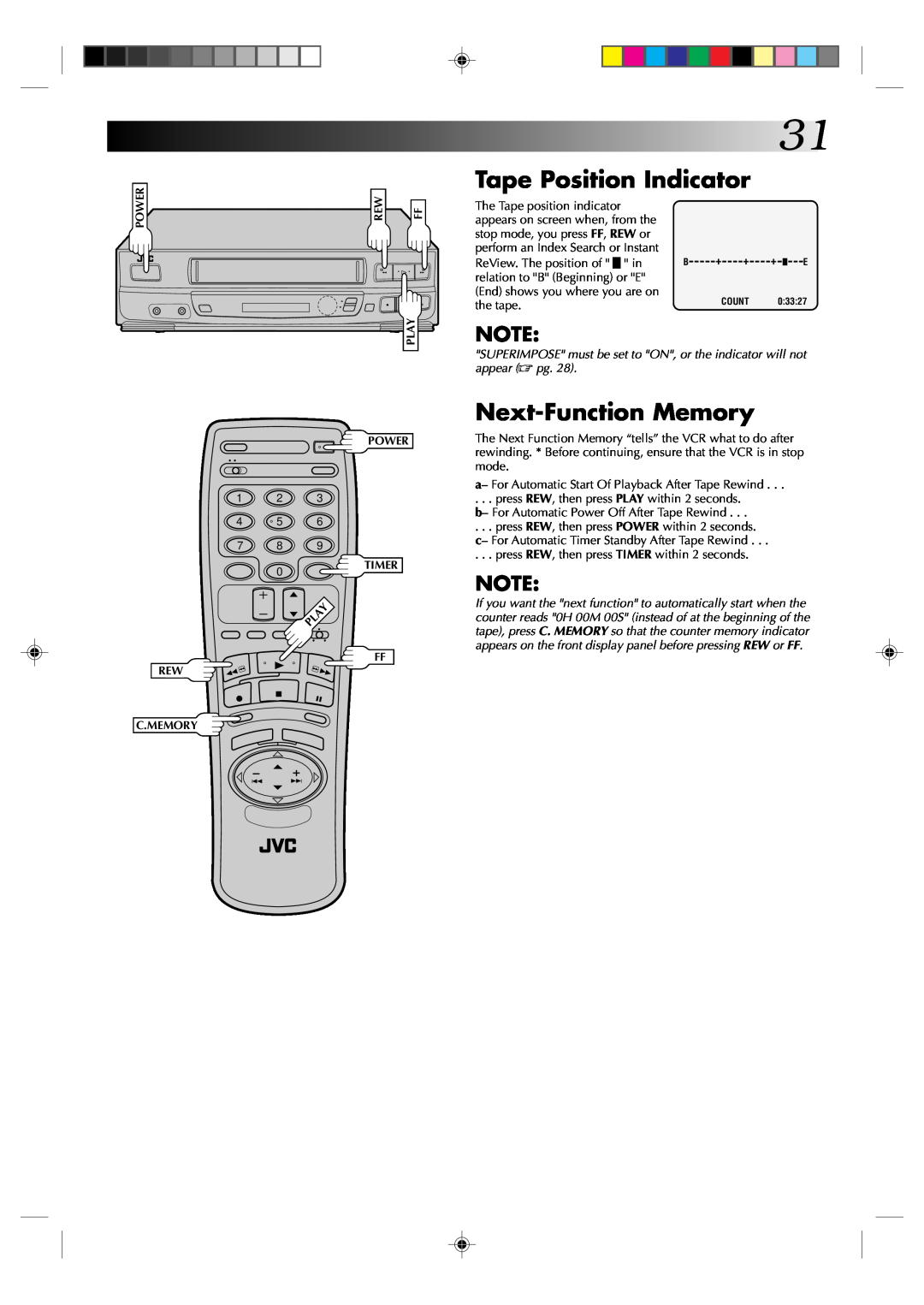 JVC HR-VP434U manual Tape Position Indicator, Next-Function Memory 