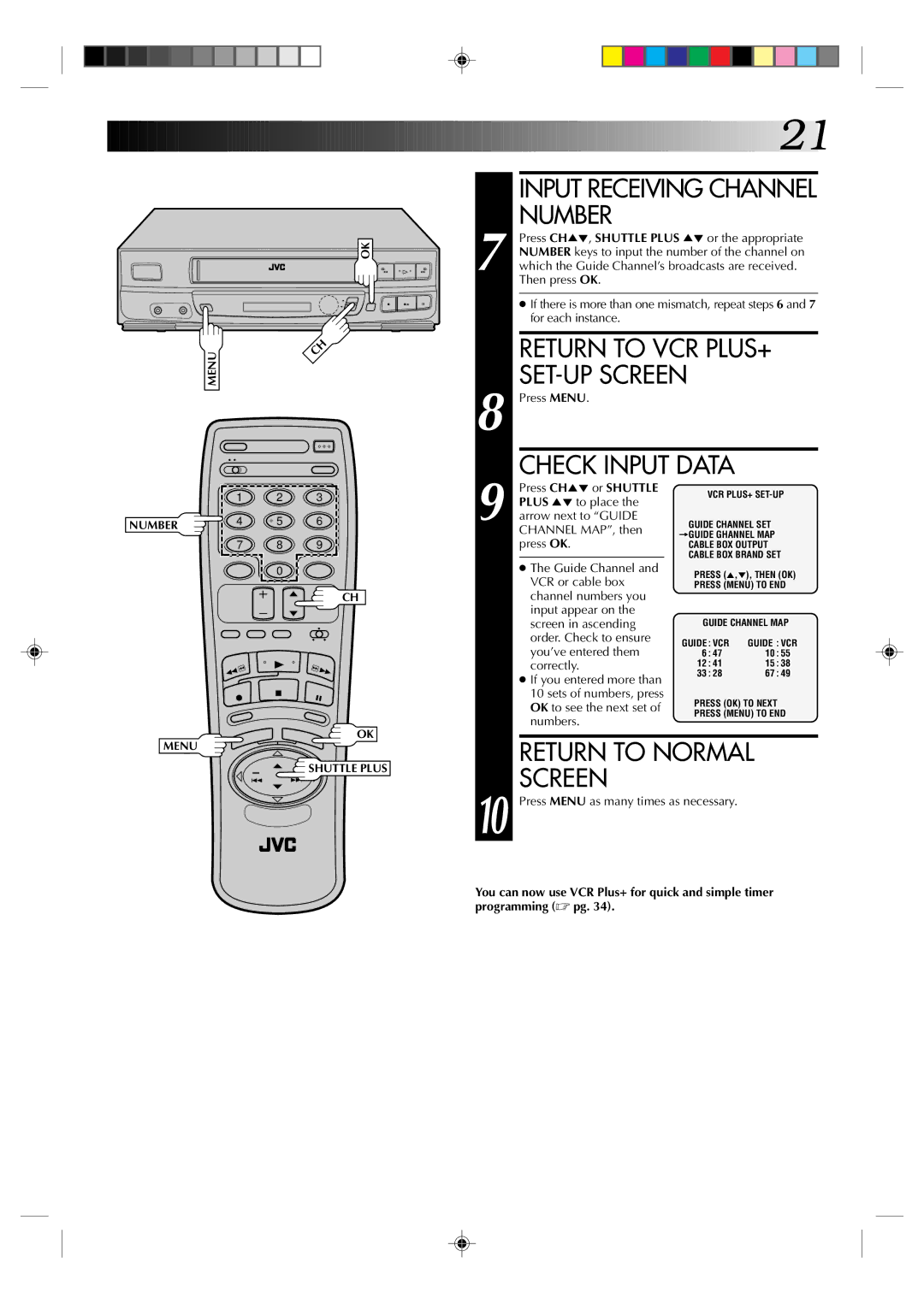 JVC HR-VP436U manual Input Receiving Channel Number 